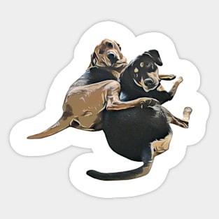 2 Dogs Chilling and hugging Together Sticker